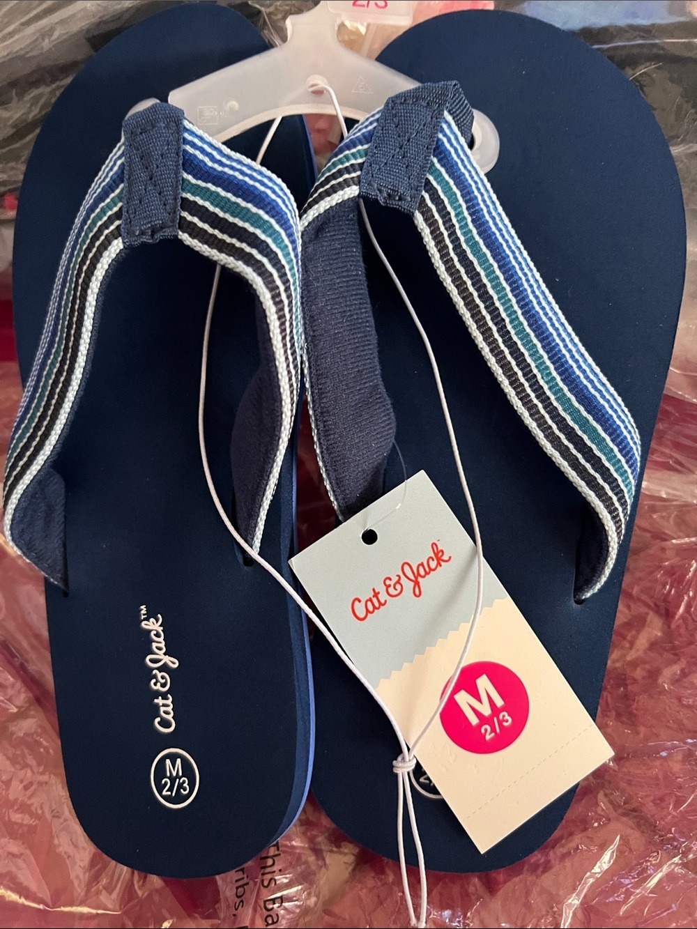 Cat & Jack Blue Striped Flip Flops